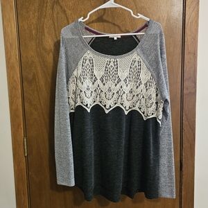 Maurices Gray and Black Lace Detail Blouse